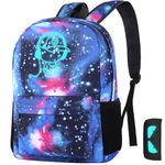 Luminous School Bag Galaxy Backpack Anime School Backpack Music Boys Rucksack Cool Bookbag Laptop Backpack Lightweight School Daypacks with Pen Case for Girls Boys