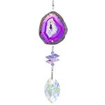 Crystal Rainbow Suncatcher,Horse Eye Prism Sun Catcher with Natural Purple Agate Slices, Hanging Suncatcher for Window Home Garden