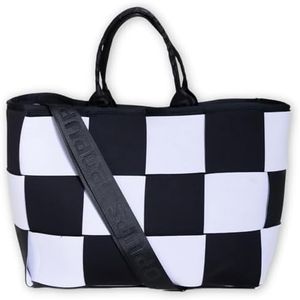 POPUPS Interwoven Large Neoprene Foldable Tote Bag, Weekender Bag for Women - Travel Crossbody Purse - Secure to Carry On, Luggage (Black/White)