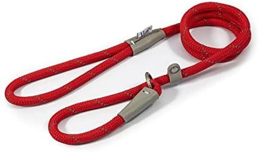 Ancol Viva Reflective Rope And Real Leather Slip Lead. 120X 1Cm. Red