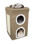 GEEZY Double Large Cat House, Foldable Pet Cave Furry Soft Cushions & Sisal Scratch Pad, Cat Bed for Indoor Cats, Collapsible Cat House, Condo Hideaway for Kitty, Small Dogs, Igloo Small Pets (Beige)