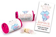 Colourbat x40 Sweet Rolls Personalised Its a girl Baby Shower Sweets Mini Love Hearts Party Favours for Guests Suitable for Vegetarians Vegans Halal