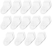 CozyWay Non-Slip Ankle Grip Low Cut Baby Socks, 14 Pack for Boys and Girls, White, 6-12 Months Old, Unisex