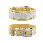 haoyueer Rhinestone Dog Collar, Dazzling Sparkling Soft Suede Reflective Large Dog Collar Crystal Diamond Collar for Medium & Large Dogs (L:19-23", Yellow)