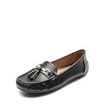 DREAM PAIRS Loafers for Women Leather Loafers Slip On Tassel Moccasins Comfy Casual Flats Ladies Driving Work Black Shoes,SDLS2320W-E,5 UK/38 (EUR)