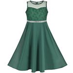 Sunny Fashion Girls Dress Dark Green Rhinestone Chiffon Bridesmaid Party Maxi Size 10 Years