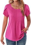 Zeagoo T Shirts for Women Loose Fit Pleating Short Sleeve Casual Summer Tops Flowy Tee Shirt Summer Clothes 2XL Hot Pink