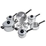 Maxam 9-Element Waterless Cookware Set, Durable Stainless Steel Construction with Heat and Cold Resistant Handles, 17-Pieces