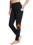 BALEAF Women's Winter Riding Breeches Equestrian Pants Fleece Horseback Riding Tights Belt Loops Knee-Patch Pockets Leggings BlackxXL