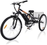 Garvee 3 Wheel Electric Bicycle, 7 Speeds Electric Tricycle for Adults with Powerful 350W Motor, 24" Fat Tires, Removable 36V 10Ah Battery, 350lbs Loading Capacity, Black/Orange