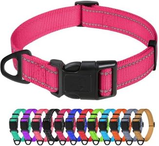 TagME Reflective Nylon Dog Collars, Adjustable Classic Pet Collar with Quick Release Buckle for Large Dogs, Hot Pink, 1.0" Width