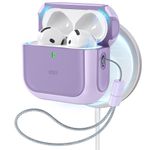 ESR for AirPods 4th Generation Case, Compatible with AirPods 4 Gen (2024) (USB-C), Compatible with MagSafe, Drop Protection Cover with Lanyard, Orbit Hybrid Case, Purple