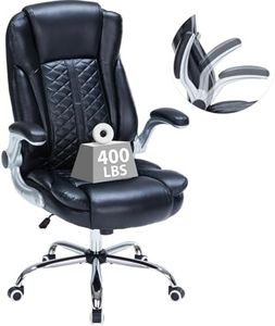 400lbs Executive Office Chair with Flip-Up Armrests, Big and Tall Computer Chair for Heavy People, Heavy Duty Ergonomic Comfy Chair, Breathable PU Leather (Black)