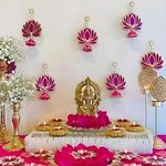 RR Crafts Velvet Handmade Wall Decor Lotus (06 Pcs- Pink) with Jhumki Style Hanging for Home Decor,Diwali Decor,Wedding and All Festival Decor | Lotus Hangings for Ganpati Decoration