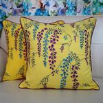 TARA- Sparkling Homes Embroidered Cushion Covers 18 x 18 Inches in Cotton Silk Set of 2 - Wisteria (18 x 18 Inches, Limoncello Yellow)