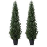 Laiwot 5FT Artificial Cedar Topiary Trees for Outdoors Potted Fake Cypress Trees Faux Evergreen Plants for Home Porch Decor Set of 2