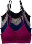 4 Pack Kalon Comfort Bras (One Size S/M, Black/Charcoal/Navy/Maroon)