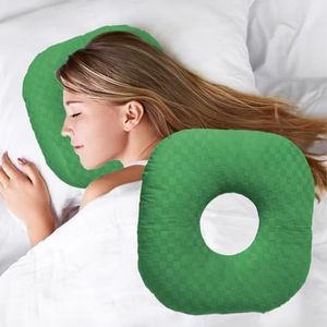 Wuronsa Ear Piercing Pillow for Side Sleepers, Pillow with an Ear Hole for CNH and Ear Pain Ear Inflammation Pressure Sores, O-Shaped Side Sleeping Pillow, Ear Guard Pillow (Emeraldgreen)