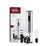 Electric Wine Bottle Opener Set Powered Cork Remover Kit Battery Operated Wine Opener Kit Automatic Corkscrew Set with Vacuum Stopper Wine Aerator Pourer Attached Foil Cutter (Silver )