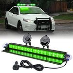 Xprite 16 LED Aluminum Windshield Strobe Light Bar w/Suction Cups, Dash Deck Visor Window Flashing Hazard Warning Lights for Emergency POV Law Enforcement Vehicles Trucks Moves Traffic Light - Green