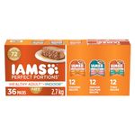 IAMS PERFECT PORTIONS Healthy Adult and Indoor Wet Cat Food Paté Chicken, Tuna and Indoor Salmon, (36) 75g Variety Pack