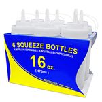 New Star Foodservice 26177 Squeeze Bottles, Plastic, Wide Mouth, 16 oz, Clear, Pack of 6