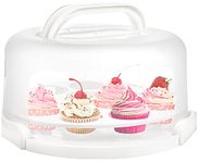 Yesland Cake Carrier with Collapsible Handle - White Cake Container and Holder with Lid - Portable Plastic Round Cake Cover for 10 inch Cake, Pies, Cookies, Nuts, Muffins, Cupcakes and Fruit