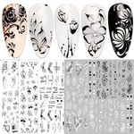 10 Sheets Flower Nail Art Stickers Decals Self-Adhesive Spring Floral Black White Blossom Nail Supplies Nail Art Design Decoration Accessories