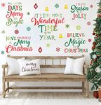 IARTTOP Colorful Christmas Wall Decals,Merry Christmas Quote Decal, Colorful Snowflakes Window Cling Stickers, Christmas Lettering Winter Holiday Party Supplies Wall Decal for Living Room Bedroom Nursery Decoration