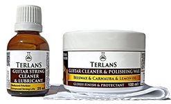 TERLANS Guitar Cleaning Kit 4 Pack | Body Polishing Wax, String Cleaner & Lubricant and Microfiber Clothes