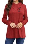 Bluetime Women's Fall Long Sleeve Cowl Neck Button Tunic Tops Lightweight Sweatshirts, Red, XX-Large