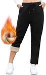 Vorvowry Fleece Lined Joggers Womens Fluffy Sherpa Trousers Warm Thermal Sweatpants Winter Thick Tracksuit Bottoms Drawstring Pockets for Ladies Running Fitness L Straight Leg Black