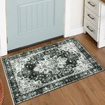 Moynesa Washable 2x3 Entryway Rug Small Front Door Mat, Black and White Kitchen Rugs Non Skid Non-Slip with Rubber Backing, Distressed Low Pile Throw Carpet for Indoor Outside Entrance