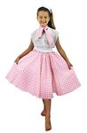 Deluxe Child's Rock n Roll Skirt Fancy Dress Costume - 24"/61 cm Polka Dot 50's Skirt with Neck Scarf Coloured - Rock 'n' Swing Outfit Child (24" Long - Light Pink with White Dots)