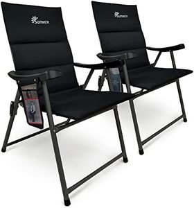 SUNMER Padded Folding Garden Chairs Set of 2 with Side Pocket, Holds up to 120kg, Lightweight 4kg per Chair, Outdoor Seat for Camping, Fishing, Relaxing - Black