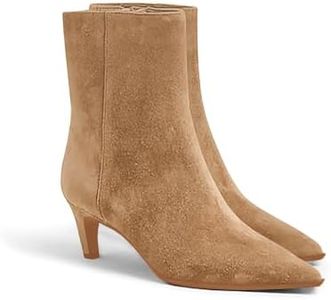 Coutgo Ankle Boots for Women Kitten Low Heel Pointed Toe Booties Side Zipper Fall Shoes, Dark Khaki Suede, Size 8