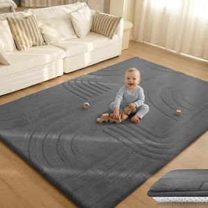 Huloo Sleep 1.3" Thick Fluffy Baby Play Mat for Floor,Elasti Foam Padded Area Rug for Living Room Bedroom,Ultra Soft 3D Carved Kids Rug,Non-Slip Nursery Crawling Mat for Toddlers(Charcoal)