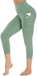 GAYHAY Capri Leggings with Pockets for Women - 19" Yoga Pants High Waist Tummy Control Compression for Workout Mint Green