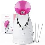 EZBASICS Face Steamer Professional, Nano Ionic Facial Steamer for Pores with Warm Mist Humidifier Atomizer and Sauna Inhaler Spa, 1-Pack + 5-Pack Stainless Steel Skin Kit Pink