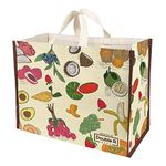 Double R Bags Big Heavy Duty Large Waterproof Cotton Canvas Cloth Grocery Shopping Bag for Men Ladies Vegetable Milk Fruits with Hand Carry Handle Lunch Box Jhola Tote Bags (Pack of 1, fruits Print)