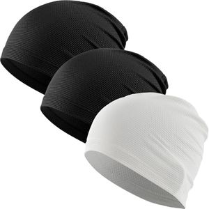 WTACTFUL Cooling Skull Cap for Men Women Breathable Running Caps Sweat Hat Skull Caps Thin Slouchy Beanie for Dreadlock Cycling Motorcycle Riding Hiking Helmet Liner Sport 3Pack Black Black White