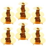 ZEONHEI 6 Pack 3 Tier Gold Cardboard Cake Stand, Round Cardboard Cupcake Tower Holder, Cupcake Display Stand for Birthday Party, Christmas Party, Wedding