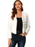 Allegra K Women's Winter Warm Cropped Jacket Collarless Faux Fur Fluffy Coat White Small