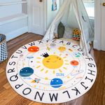 LTKOUGFAM ABC Kids Rug,4 ft Washable Nursery Rug,Soft Plush Educational Circle Rug,Non-Slip Solar System Alphabet Rug for Classroom playroom Bedroom Kids Room Decor
