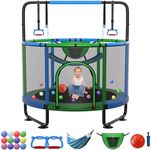 SKYUP 4.5/5/5.5FT Mini Trampoline for Kids Ages 1-8, 400LBS No-Gap Toddler Trampoline with Net, Swing, Adjustable Gymnastics Bars, Basketball Hoop, Indoor/Outdoor Trampoline, Boys & Girls Gifts Toys