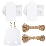 G2PLUS White Gift Tags with Heart, 100PCS Blank Paper Tags with String, 4.5x9.5CM Large Gift Labels for Wedding Favors, Craft Paper Tags for Presents, 300g/m²