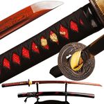 41 Inch Handmade Authentic Japanese Samurai Katana Sword Full Tang Red Damascus Steel Collectible Men's Fine Gifts