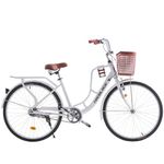 BSTSEL 26 Inch Wheels Vintage bike Fabric Bike City Classic Bicycle, Retro Bicycle With 1 Speed Shimano Gears, Sprung Saddle, Rack And Front Basket Formal Road Bike For Woman (White)