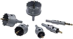 RVIQI TCT Hole Saw Set, 6 Pcs Carbide Hole Saw Kit with Titanium Plated Center Drill for Stainless Steel, Metal, Iron, Wood with Storage Case (5/8”-2-3/8”)