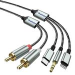 Meamaz MFi Certified Lightning to RCA Audio Cable, 4.26FT Length RCA to 3.5mm Cable, 3-in-1 USB-C to RCA Audio Cable with Hi-Fi DAC Chip, Use for Home Theater AMP Subwoofer (Lightning Compatible)